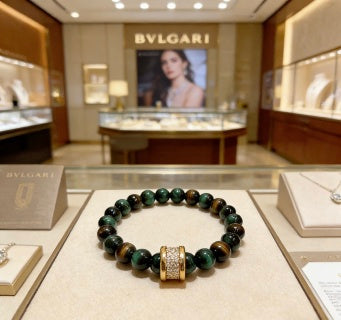 Bvlgari Green Gemstone Beaded Bracelet – Elegant Luxury Jewelry