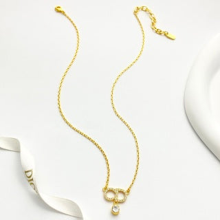 Dior CD Crystal Pearl Gold Chain Necklace