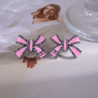 CHANEL Rosy Bow CC Embellished Stud Earrings